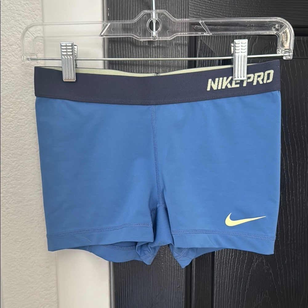 Nike Pro Blue Shorts with Yellow Accents